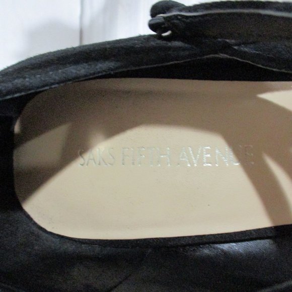 SAKS FIFTH AVENUE 'BERNADET'  3.5" ANKLE STRAP HEELS! BLACK MICRO-SUEDE. - Picture 4 of 13